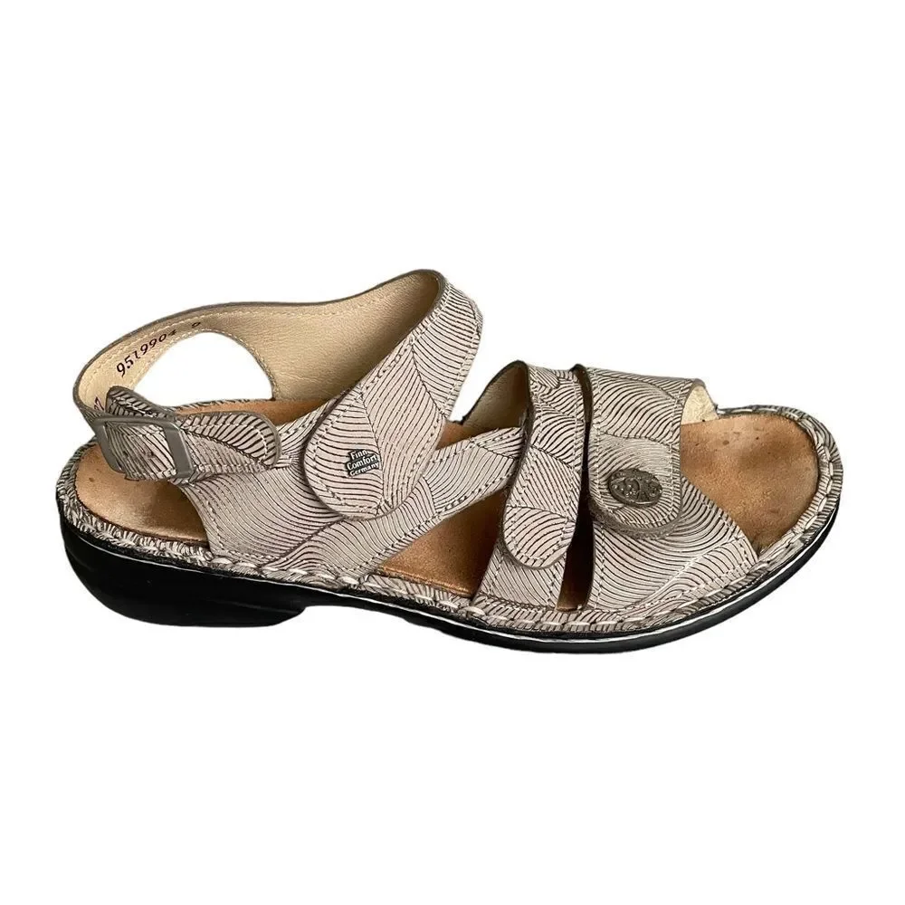 FINN COMFORT Gomera Leather Velcro Strap Sandals Tan Sand 37